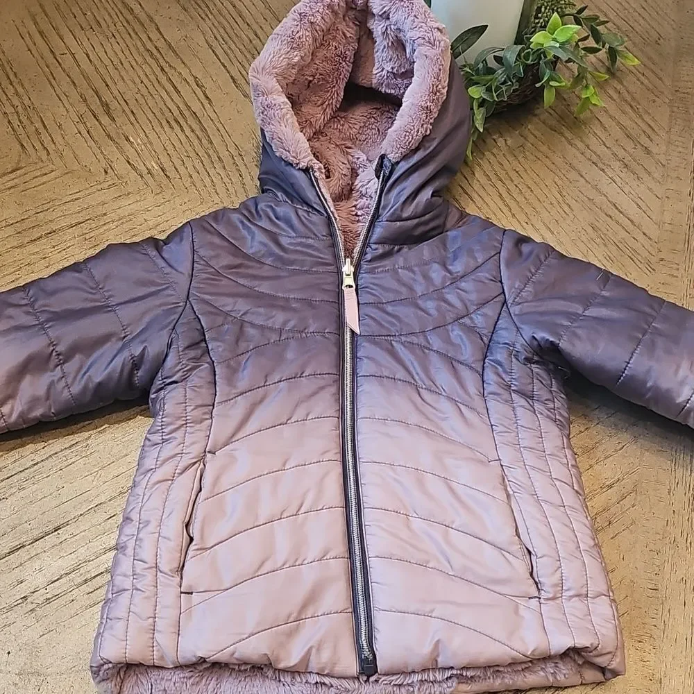 Purple Ombre Puffer Faux Fur Reversible Jacket Size 5/6 Pacific Trail